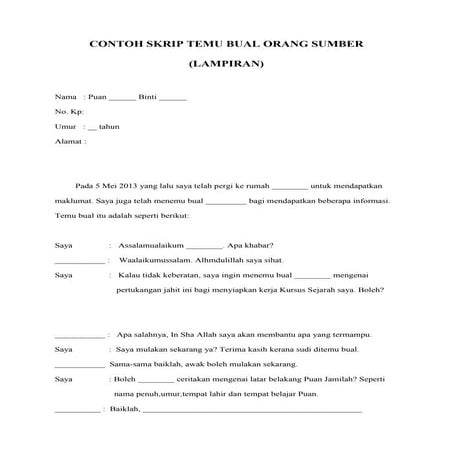 Contoh skrip temu bual (kerja kursus sejarah)