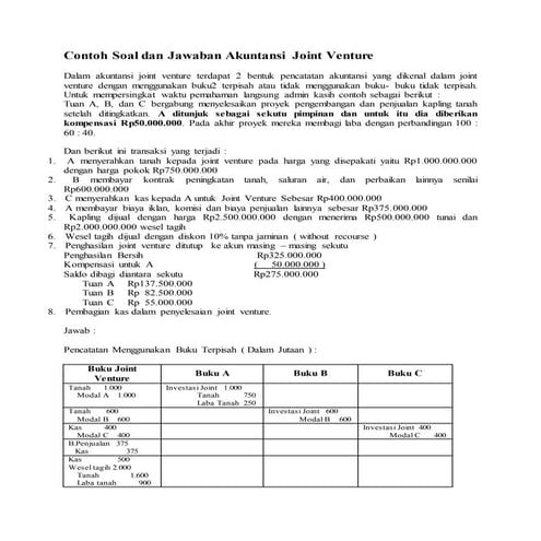 Contoh soal dan jawaban akuntansi joint venture