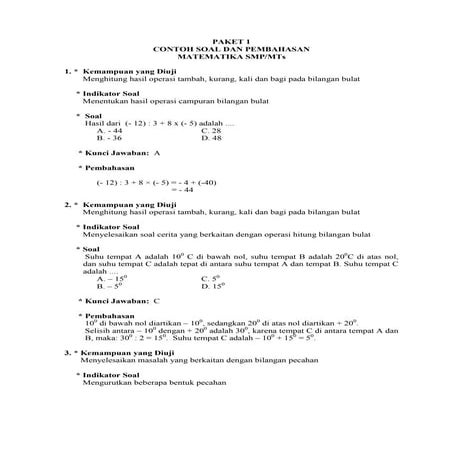 Contoh soal dan pembahasan matematika smp