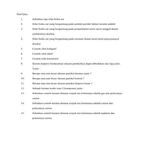 Contoh soal pemahaman konsep materi larutan dan kelarutan