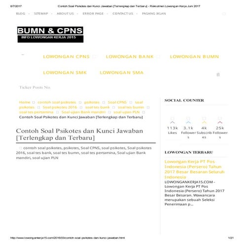 Contoh soal psikotes dan kunci jawaban [terlengkap dan terbaru]   rekrutmen l...