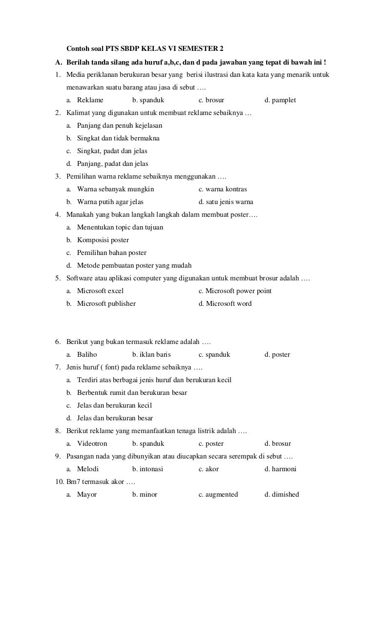 Contoh Soal Sbdp Kelas 6 Tentang Reklame Soal Ketujuh