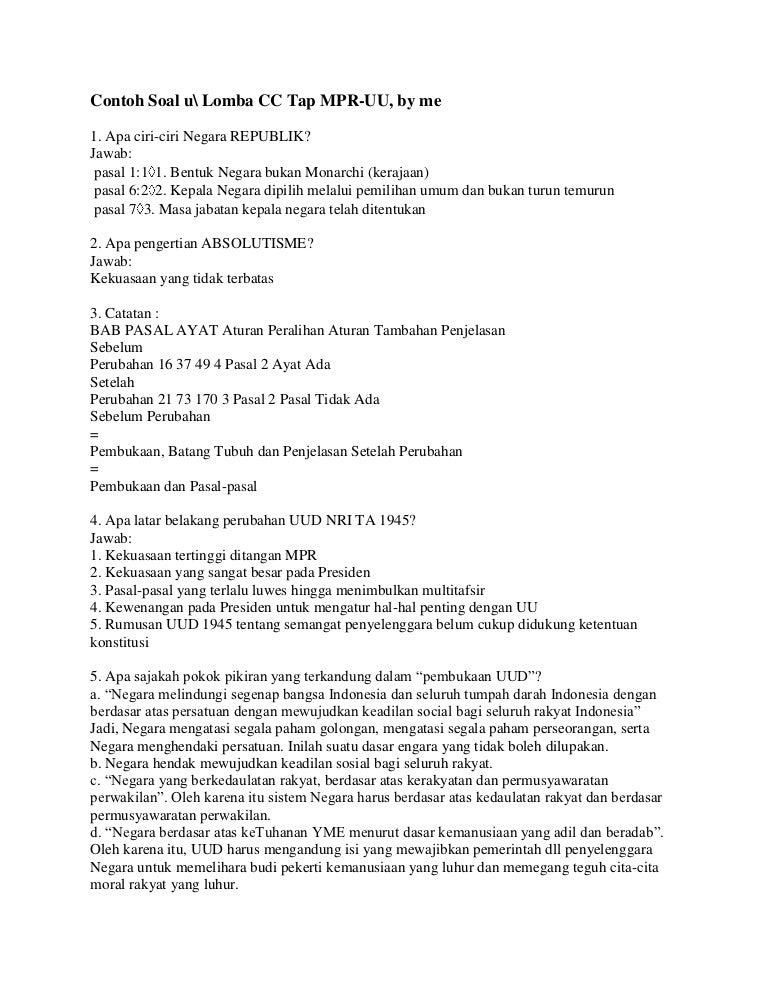 Contoh soal undang undang dan tap mpr ii