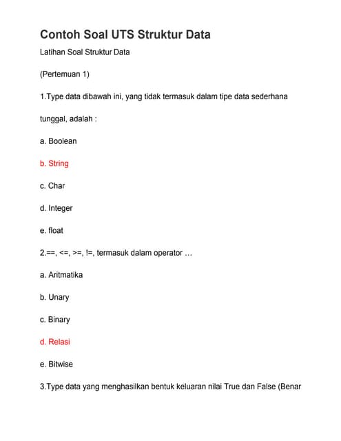 Contoh soal uts struktur data