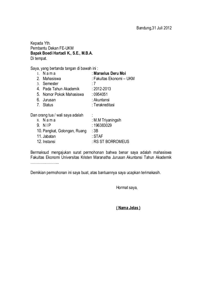 Contoh Surat Keterangan Mahasiswa