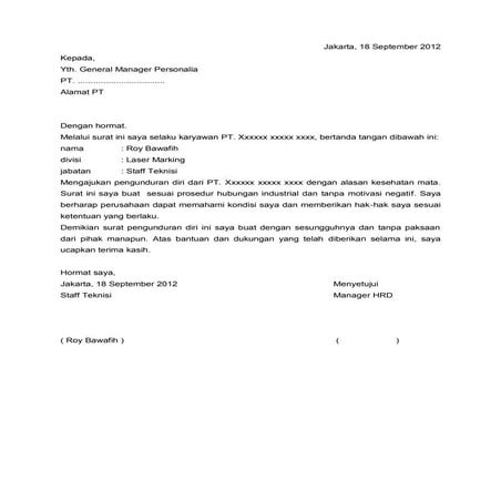 Contoh surat pengunduran diri surat pengunduran diri
