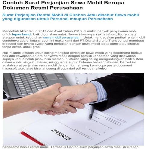 Contoh surat perjanjian sewa mobil berupa dokumen resmi perusahaan
