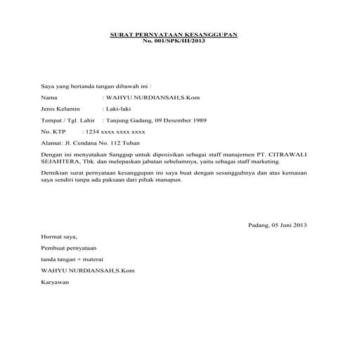 Contoh surat pernyataan