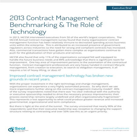 Contract Management Benchmarking and the Role of Technology Executive Brief