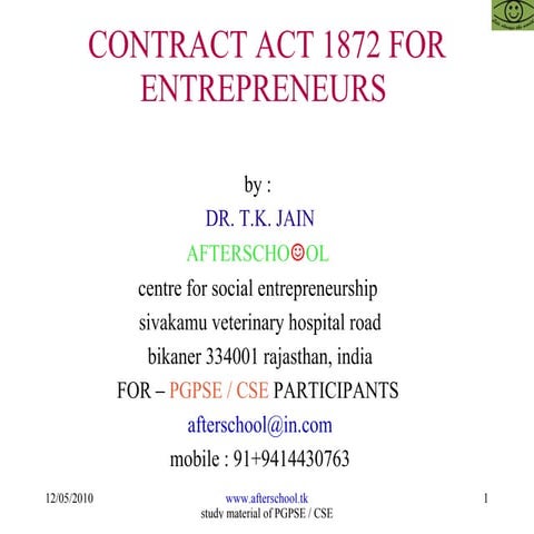 Contract act 1872 for entrepreneurs