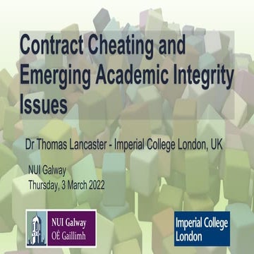 Contract Cheating and Emerging Academic Integrity Issues - 3 March 2022