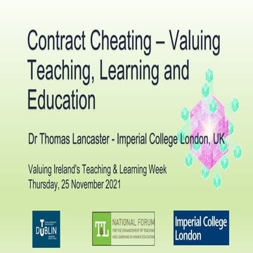 Contract Cheating – Valuing Teaching, Learning and Education - Keynote Addres...