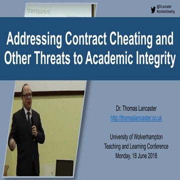 Addressing Contract Cheating and Other Threats to Academic Integrity - Keynot...