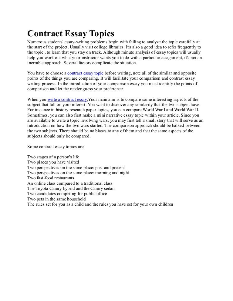 Contract Essay Writing Topics