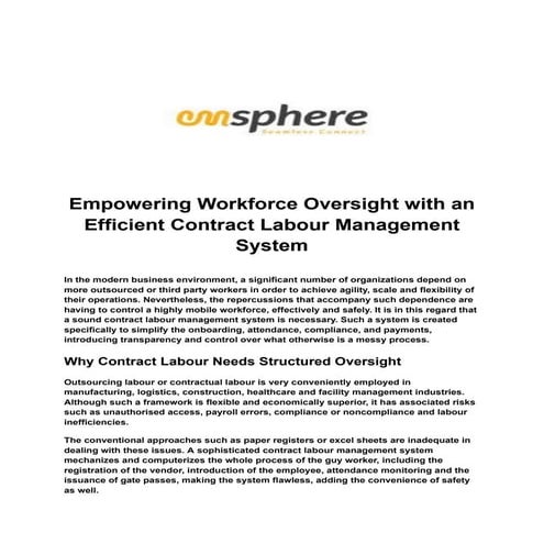 Empowering Workforce Oversight with an Efficient Contract Labour Management S...