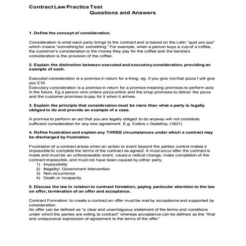 Contract Law Test and Answers November 2017 | PDF