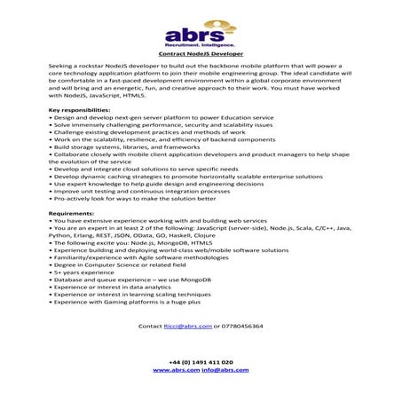 Contract node js developer
