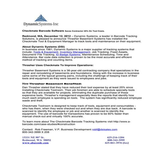 + Contractor saves 25% on tool costs