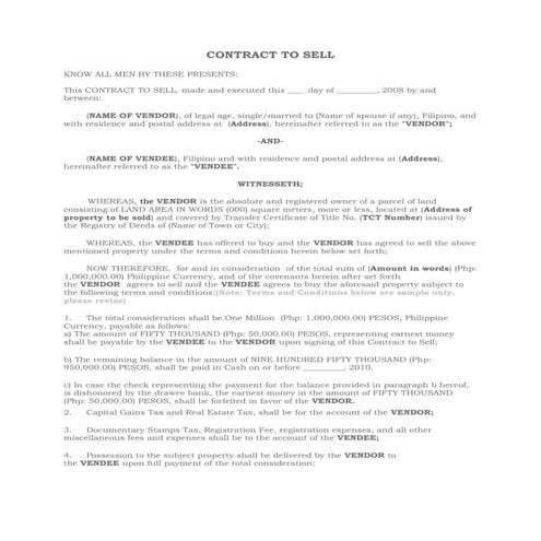 Contract to sell