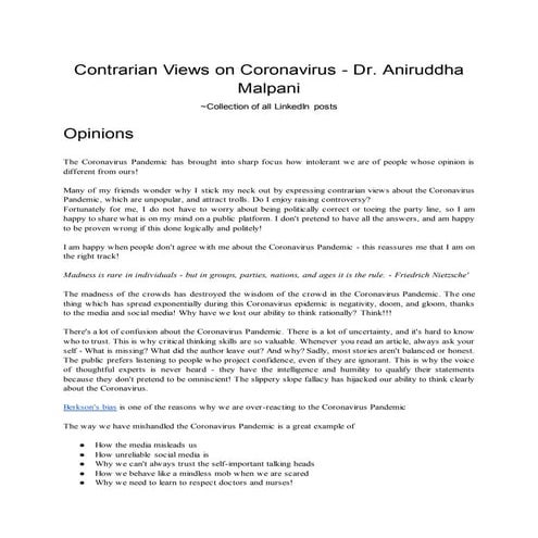 Contrarian views on coronavirus  