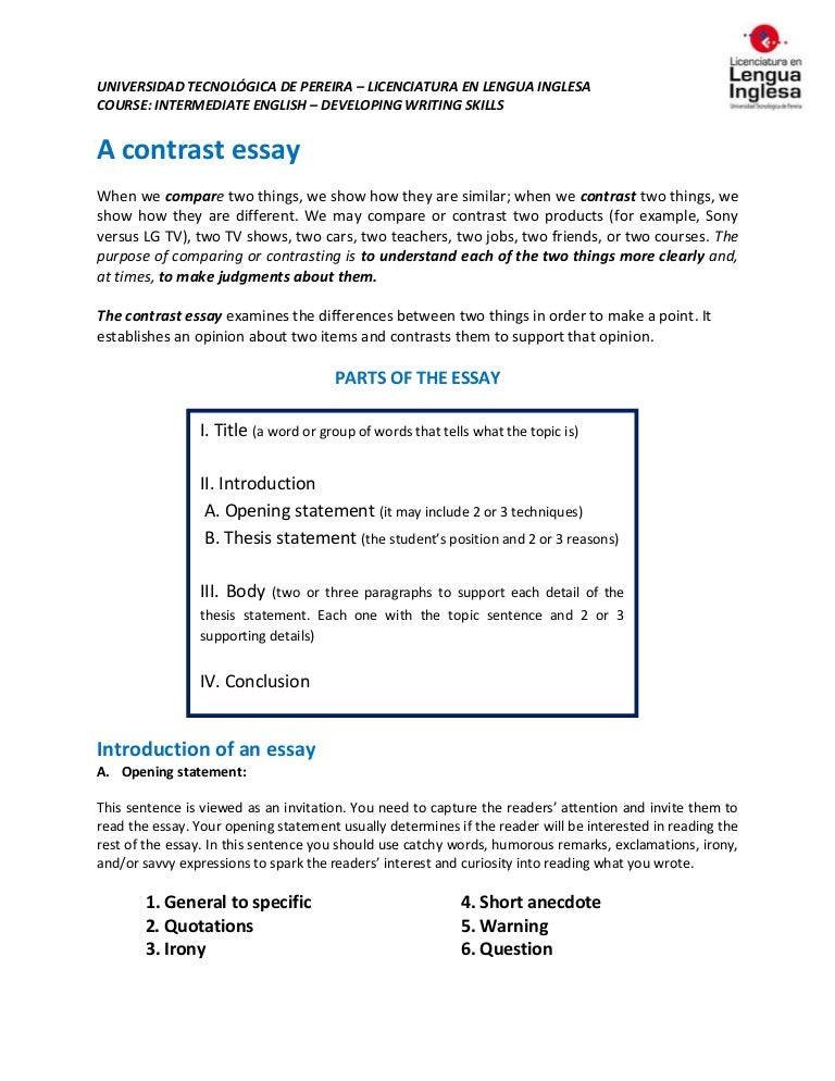 Sample thesis for compare and contrast essay image