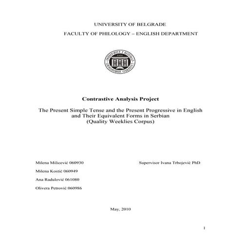 Contrastive analysis: University project, the Present Simple Tense and the Pr...