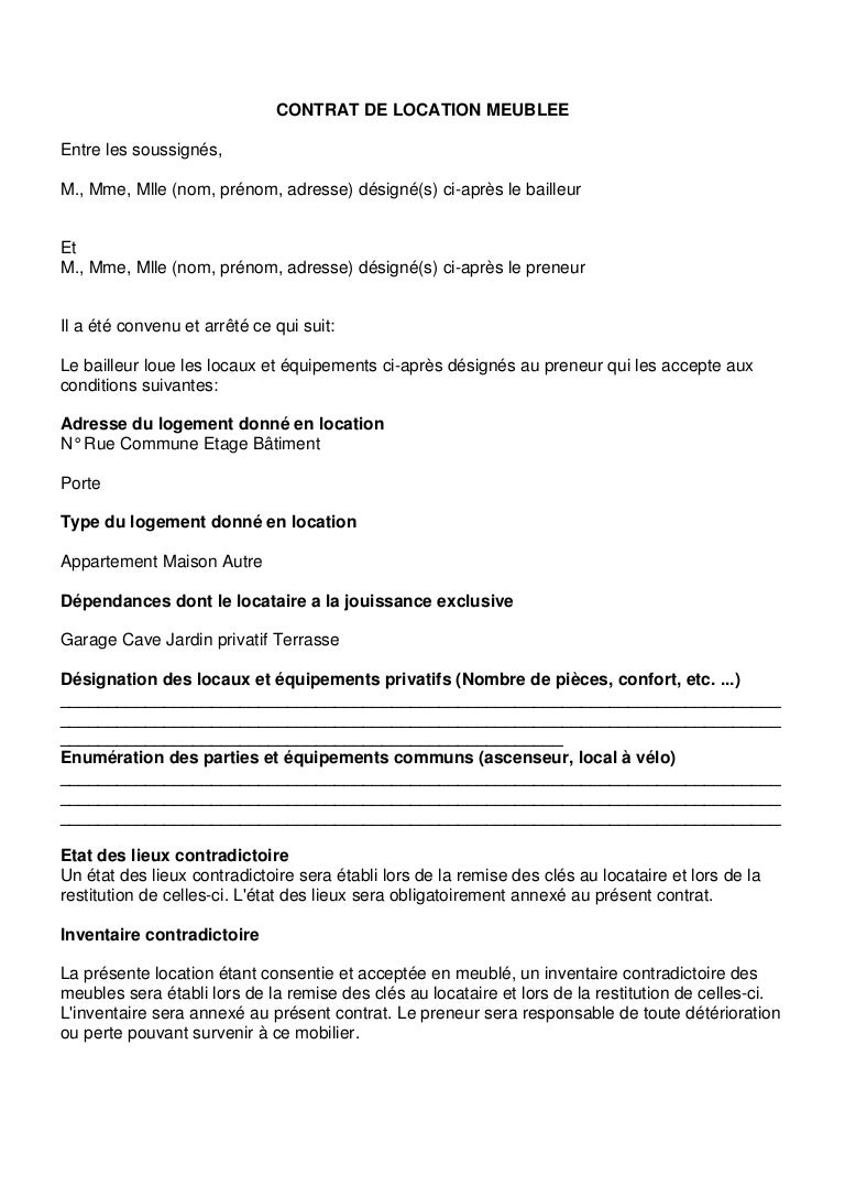 Modèle De Contrat De Location Saisonnière Meublée Gratuit
