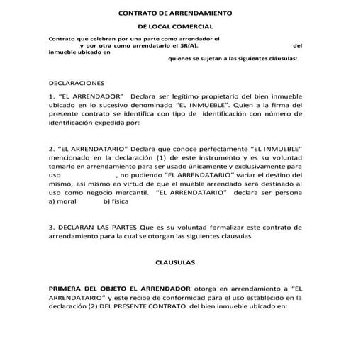 MODELO DE CONTRATO DE ALQUILER DE LOCAL COMERCIAL | DOCX