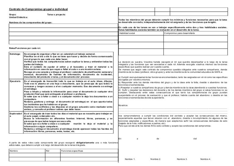Contrato compromiso grupal e individual