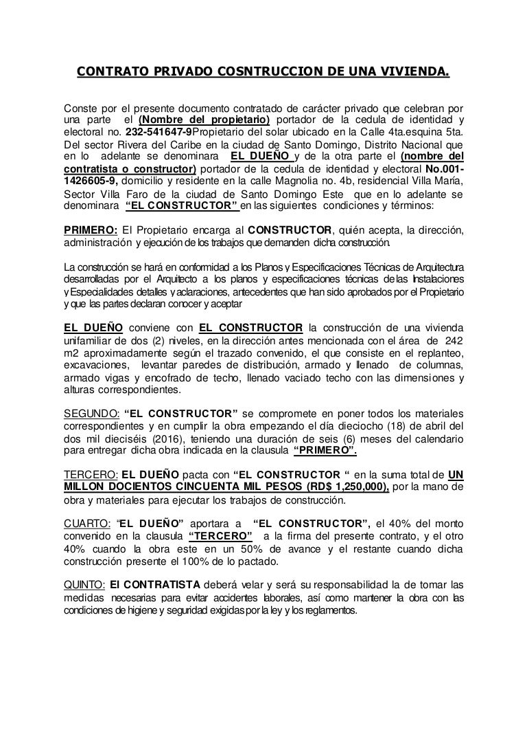 Contrato Construccion Vivienda