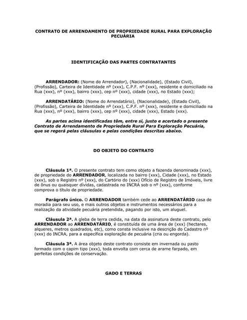 Contrato de arrendamento rural para gado