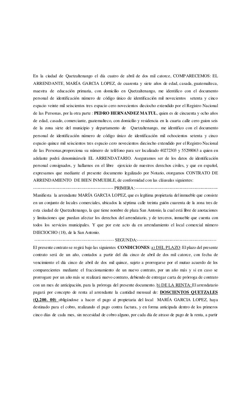 Contrato de arrendamiento en documento privado