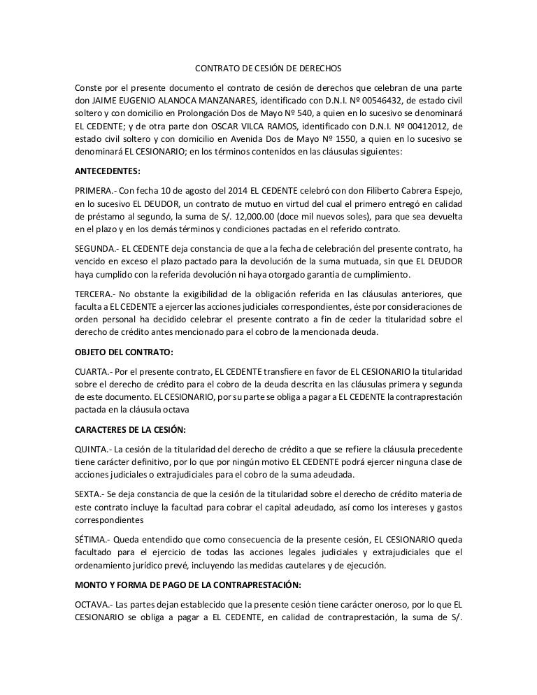 Contrato de cesión de derechos Contrato de cesión de derechos