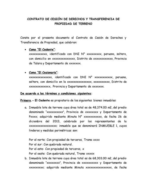 Contrato de cesión de derechos y transferencia de propiedad