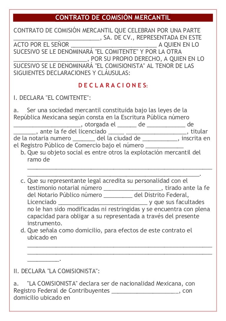 Contrato de comisión mercantil Contrato de comisión mercantil