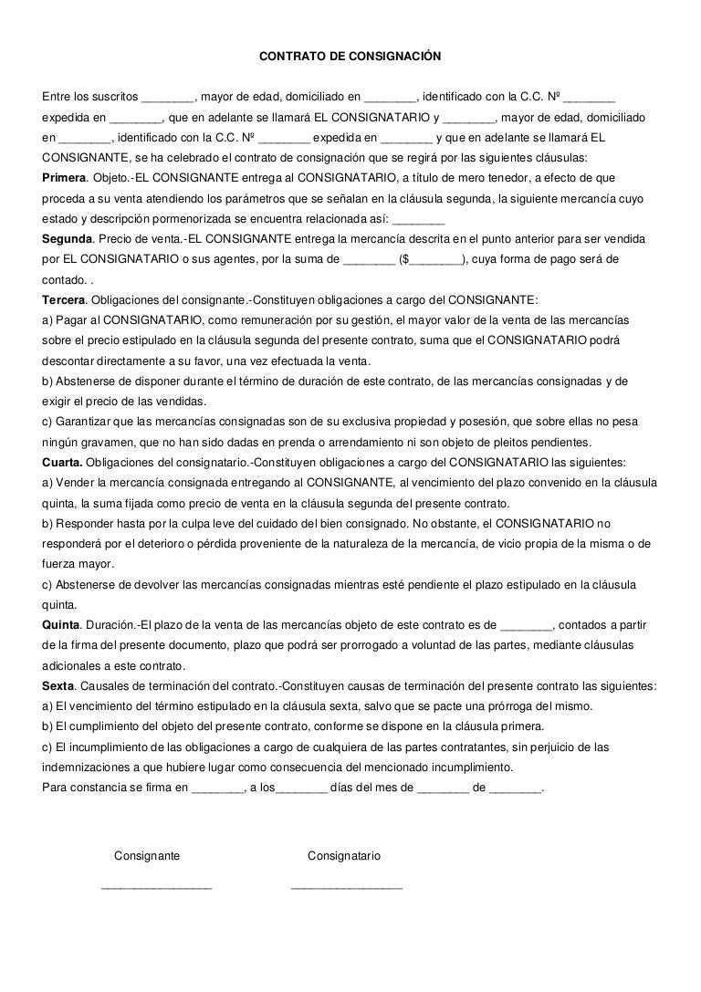 Contrato de consignación minuta