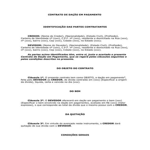 Contrato De DaçãO Em Pagamento | DOC