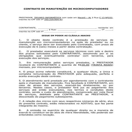 Contrato de manutenção de microcomputadores para cliente
