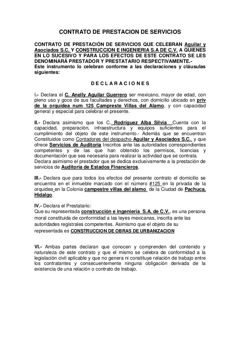 Contrato de prestacion de servicios