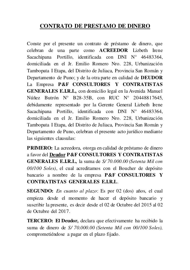 Contrato de prestamo de dinero