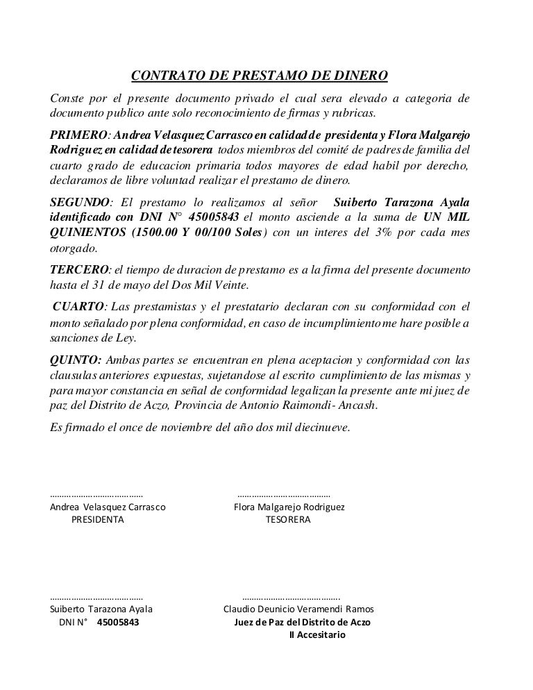 Contrato de prestamo de dinero