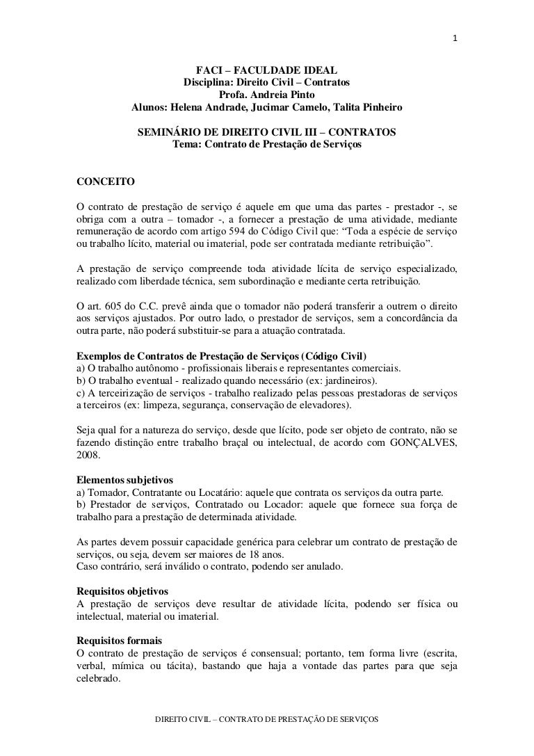 Contrato de Prestação de Serviços - DIREITO CIVIL