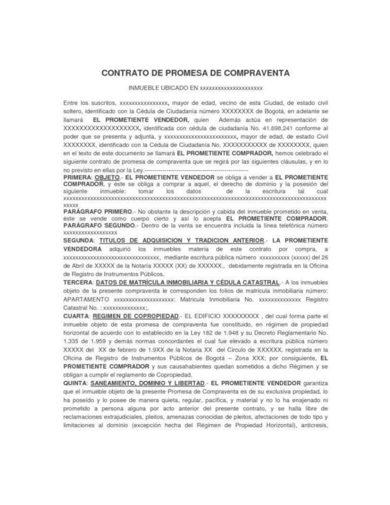 Promesa de compraventa ejemplo