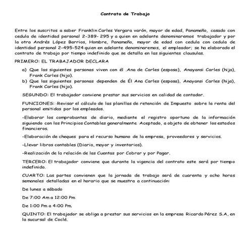  Ejemplo de Contrato de trabajo
