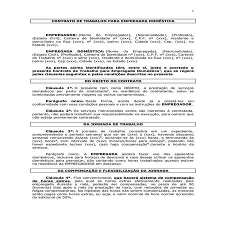 Contrato de trabalho para empregada doméstica   modelo - com prazo indeterminado