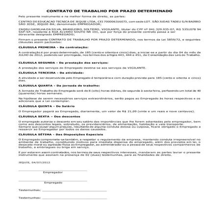 Contrato de trabalho por prazo determinado