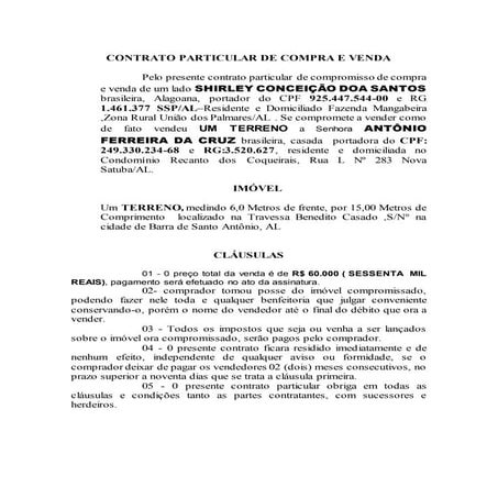 Exemplo De Contrato De Compra E Venda De Imvel Vrios Exemplos