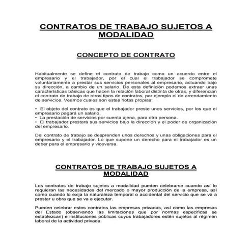 Contratos De Trabajo Sujetos a Modalidad