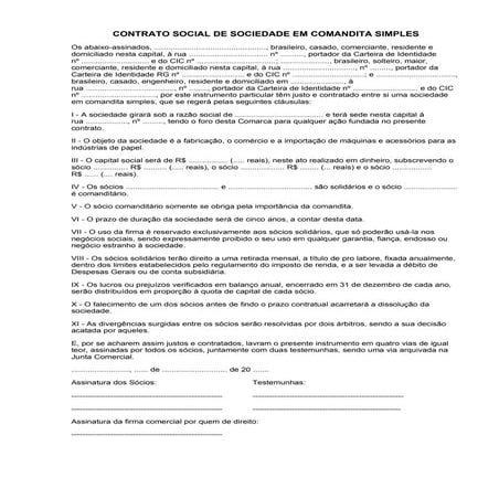 Contrato Socia Comandita Simples