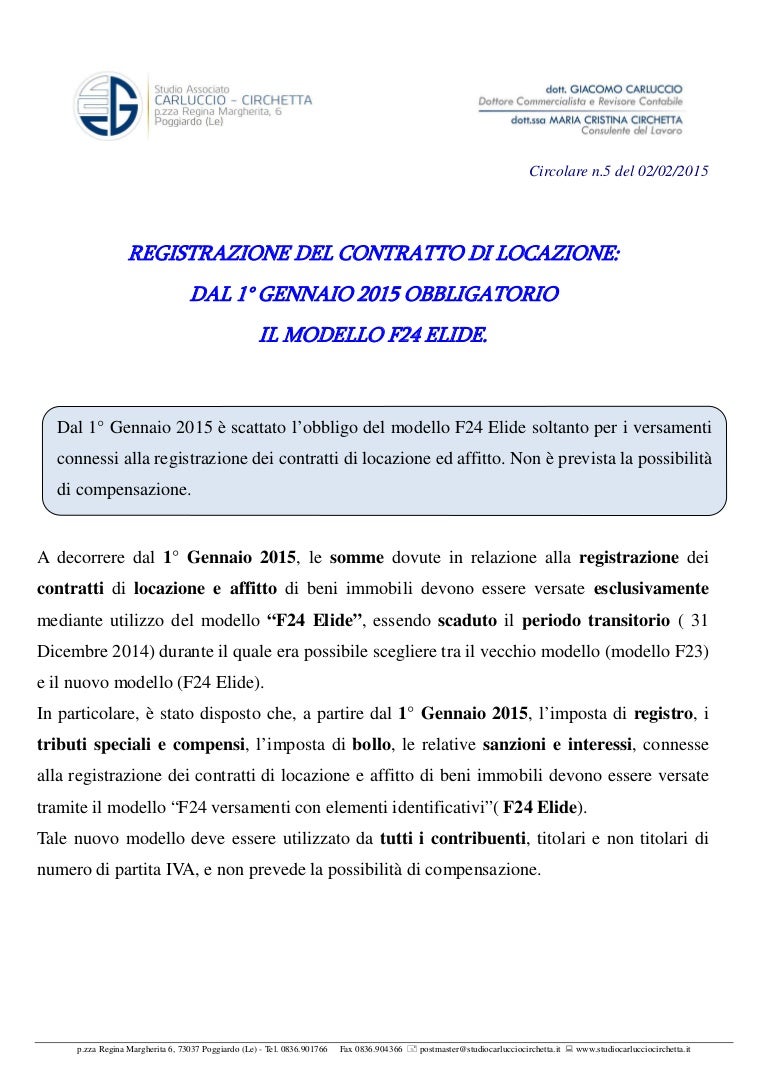 Registrazione Del Contratto Di Locazione Dal 1 Gennaio